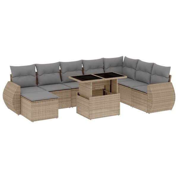 vidaXL Salon de jardin avec coussins 9 Pièces beige résine tressée