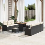 Set de Canapé de Jardin de 10 pièces avec Coussins Poly Rattan Noir Acacia