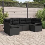 Ensemble de canapé de jardin de 6 pièces avec coussins noir en poly rotin