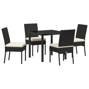 vidaXL Set de salle à manger de jardin 5 pièces noir poly rotin