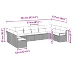 Ensemble de canapé de jardin 10 pièces avec coussins Noir Poly Rattan