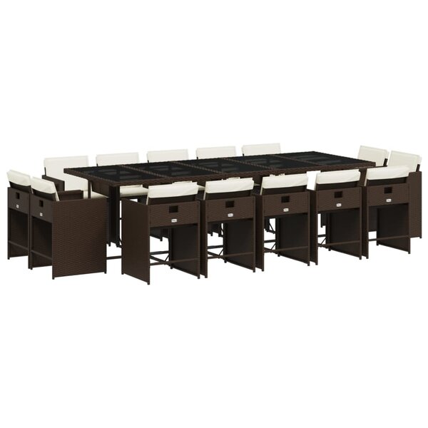 vidaXL Ensemble à manger de jardin avec coussins 15 Pièces marron rotin