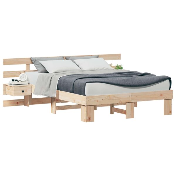 vidaXL Cadre de lit avec tête de lit Marron 140 x 190 cm Pin massif