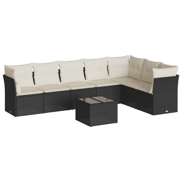 vidaXL Salon de jardin 8 Pièces avec coussins noir résine tressée