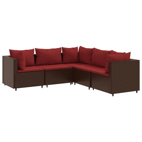 vidaXL Salon de jardin 5 Pièces avec coussins Marron Résine tressée