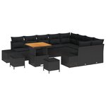 vidaXL Ensemble de sofa de jardin 12 pièces avec coussins Noir Poly rotin Acacia
