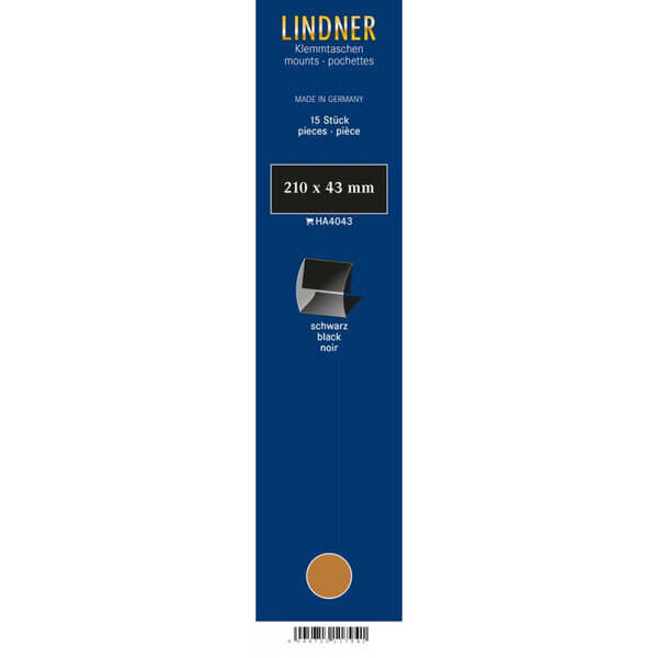 Bandes Klemmfix double soudure 210 x 43 mm pour timbres-poste. Fond - Noir
