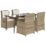 vidaXL Ensemble à manger de jardin avec coussins 5Pièces Beige poly rotin