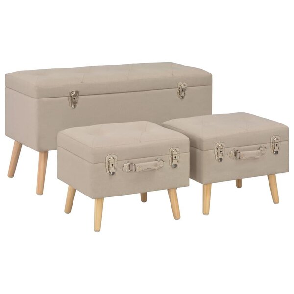 Banquette pouf tabouret meuble tabourets de rangement 3 Pièces beige tissu 3002089
