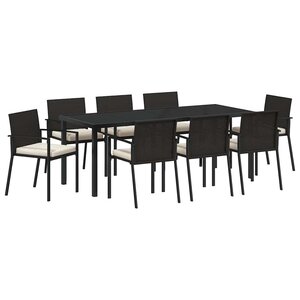vidaXL Ensemble de salle à manger pour jardin 9 Pièces Noir