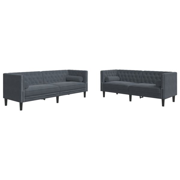 vidaXL Ensemble de canapé Chesterfield et traversins 2 Pièces gris foncé
