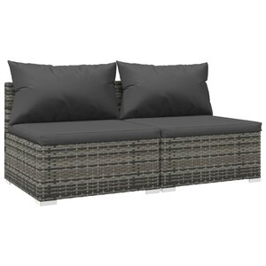 vidaXL Salon de jardin 2 Pièces avec coussins Résine tressée Gris