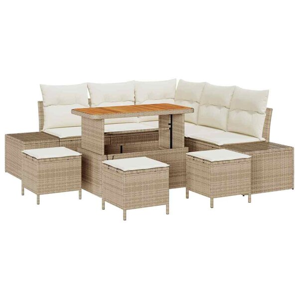 vidaXL Ensemble de canapé de jardin avec coussin 9 Pièces Beige polyrotin