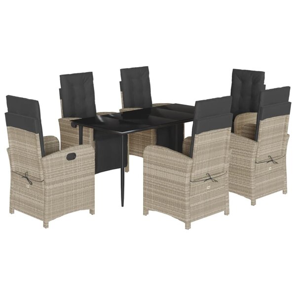 vidaXL Ensemble à manger de jardin et coussins 7 Pièces gris clair rotin