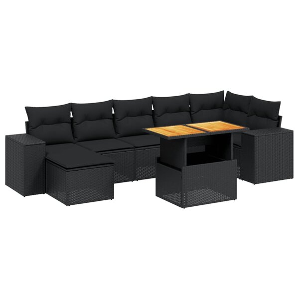 vidaXL Salon de jardin 8 Pièces avec coussins noir résine tressée