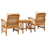 Ensemble de salon de jardin 3 pièces avec coussins en bois d'acacia massif