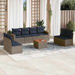 vidaXL Salon de jardin 9 Pièces avec coussins gris résine tressée