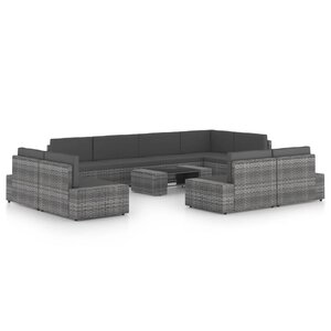 vidaXL Salon de jardin 10 Pièces avec coussins Gris Résine tressée