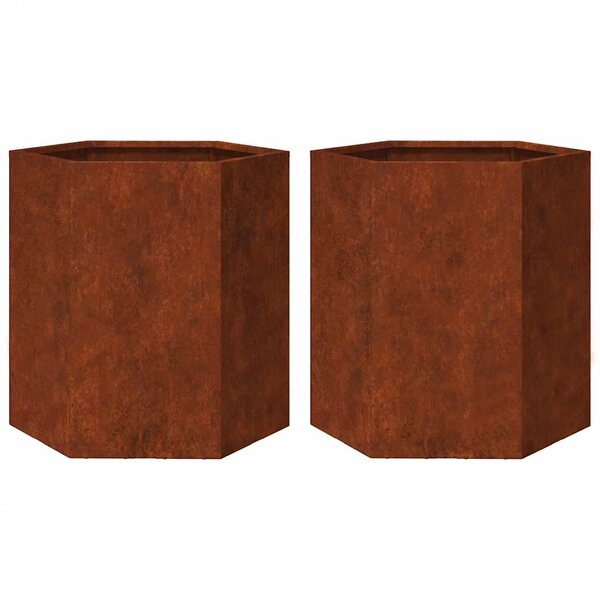 vidaXL Jardinières 2 Pièces hexagone 46x40x45 cm acier patinable