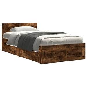 vidaXL Cadre de lit et tête de lit sans matelas chêne fumé 90x200 cm