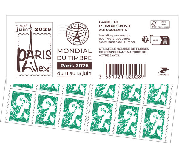 Carnet 12 timbres Marianne de l'avenir - Lettre Verte - Salon Paris Philex 2026