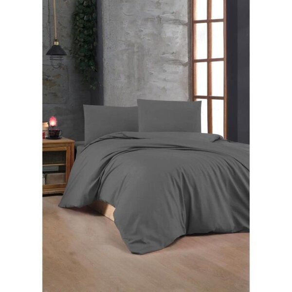 Parure de lit coton renforcé - housse de couette 220 x 240 + 2 taies d'oreiller 60 x 60 - Anthracite