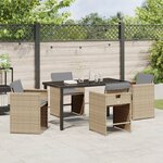 vidaXL Ensemble repas jardin 5 pièces avec coussins Beige Poly Rattan