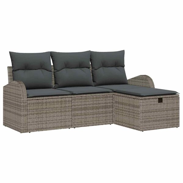 vidaXL Ensemble de canapé de jardin avec coussin 4 Pièces Gris Poly rotin