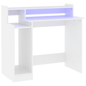 Bureau table poste de travail meuble d'ordinateur informatique étude avec lumières LED 97 x 45 x 90 cm bois d'ingénierie blanc 02_0023411