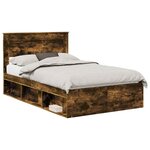 vidaXL Cadre de lit Chêne fumé 120 x 190 cm Bois de pin massif