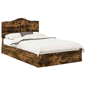 vidaXL Lit de Rangement Chêne fumé 135 x 190 cm Bois d'ingénierie