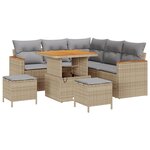 Ensemble de Canapés de Jardin 8 Pièces avec Coussins Beige Rattan Poly Acacia