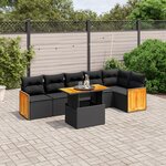 vidaXL Salon de jardin 7 Pièces avec coussins noir résine tressée