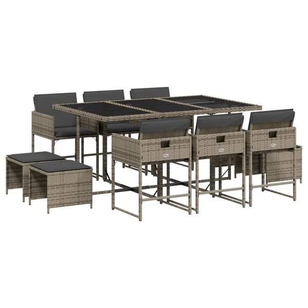 vidaXL Ensemble à manger de jardin 11Pièces avec coussins gris poly rotin