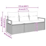 Canapé de jardin 3 pièces avec coussins gris poly rattan