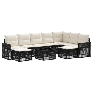 vidaXL Ensemble de canapé de jardin 10 Pièces Noir et blanc crème