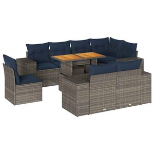 vidaXL Salon de jardin 9 Pièces avec coussins gris résine tressée