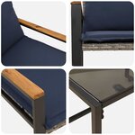 vidaXL Ensembles de meubles 3 Pièces Gris et bleu marine Rotin
