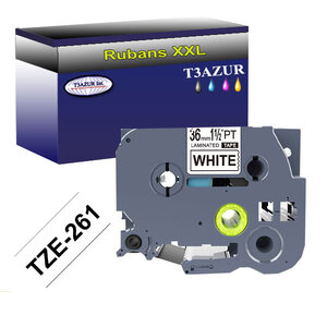 Ruban pour étiquettes laminées génériques Brother Tze-261 pour étiqueteuses P-touch - Texte noir sur fond blanc - Largeur 36 mm x 8 mètres - T3AZUR