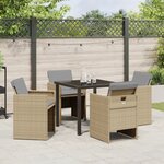 vidaXL Ensemble de salle à manger de jardin de 5 pièces avec coussins en rattan poly beige