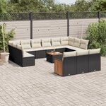 vidaXL Salon de jardin avec coussins 14 Pièces noir résine tressée