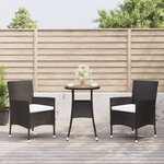 vidaXL Ensemble de bistro de jardin 3 Pièces coussins noir poly rotin