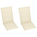 vidaXL Chaises de jardin lot de 2 et coussins crème Bois teck massif