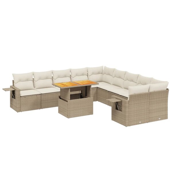 vidaXL Salon de jardin 11 Pièces avec coussins beige résine tressée