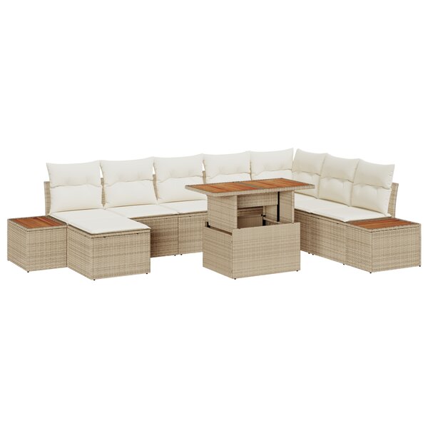 Ensemble de Canapé de Jardin 9 Pièces Beige en Rattan