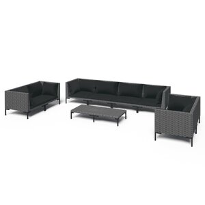 vidaXL Salon de jardin 9 Pièces avec coussins Résine tressée Gris foncé