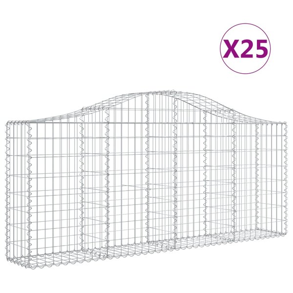 vidaXL Paniers à gabions arqués 25 Pièces 200x30x80/100 cm Fer galvanisé