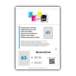 Lot de 10 planches a4 de 65 étiquettes à bords ronds 38 1 x 21 2 mm en papier blanc 70g/m² multifonction