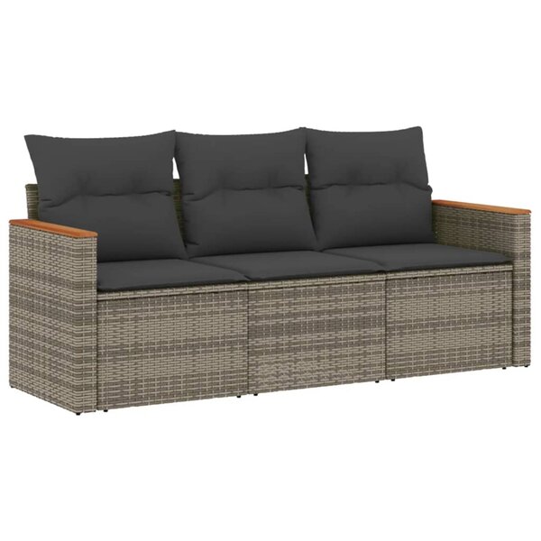 vidaXL Salon de jardin avec coussins 3 Pièces gris résine tressée