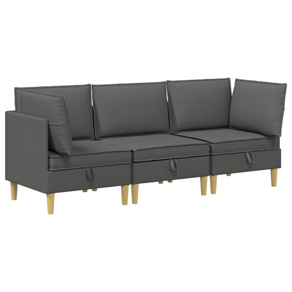 vidaXL Canapé modulaire avec rangement 3 Pièces Gris foncé Tissu